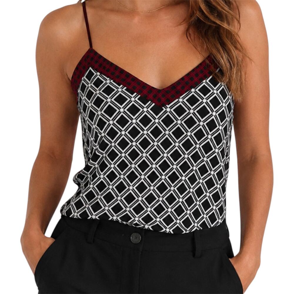 Armani Jeans Printed Camisole Top V Neck Unlined Colorblock Black Red 8